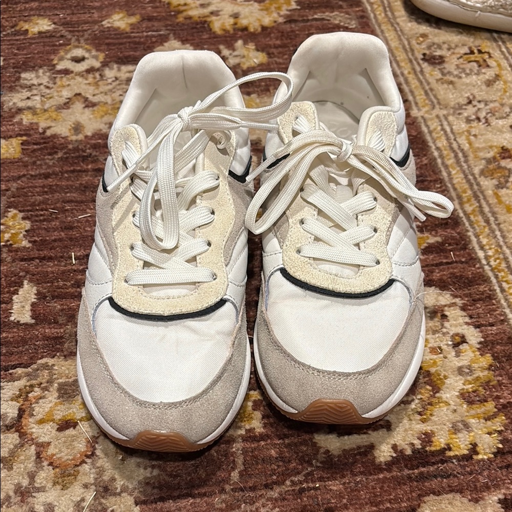 Stylish White and Beige Sneakers